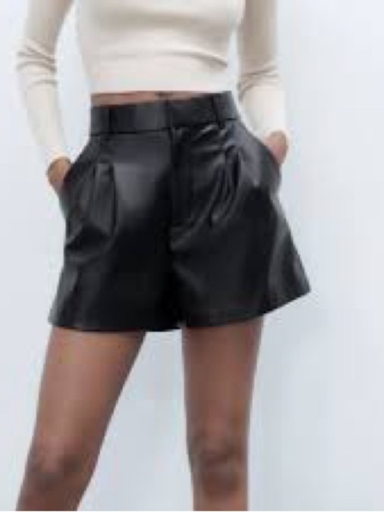 Zara Pants - ZARA Black High Waist Faux Leather Pleated Shorts Belt S Vegan Classic Timeless